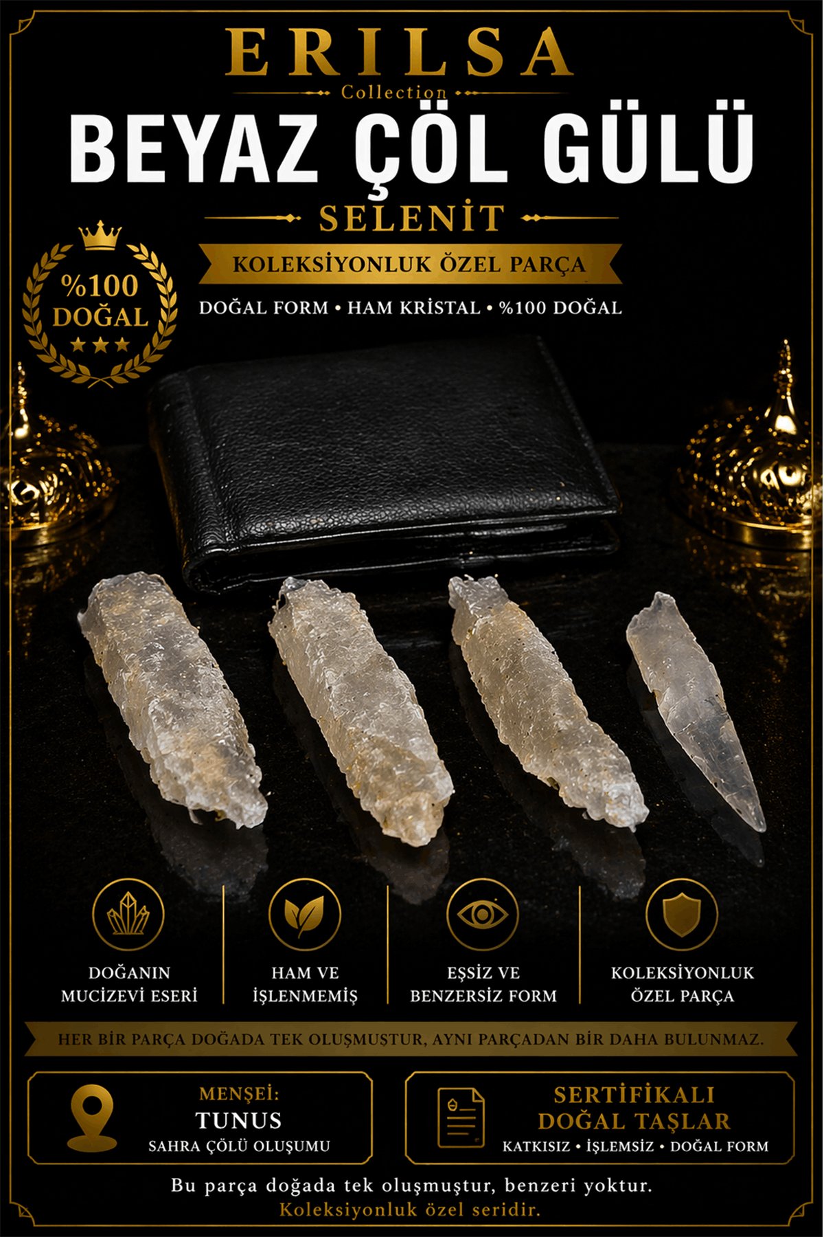 Sertifikalı Beyaz Çöl Gülü Selenit Taşı Kütle - Cüzdanlık Boy Bereket Para Çekim Doğal Taş