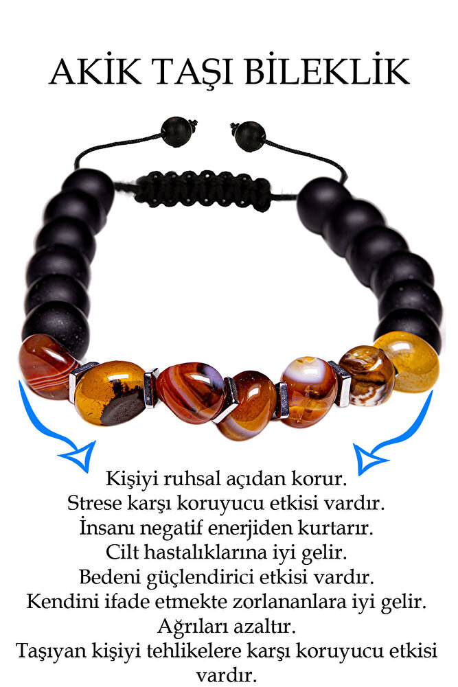 Sertifikalı Amorf Kesim Yemen Akik - Oniks Taşı Bileklik