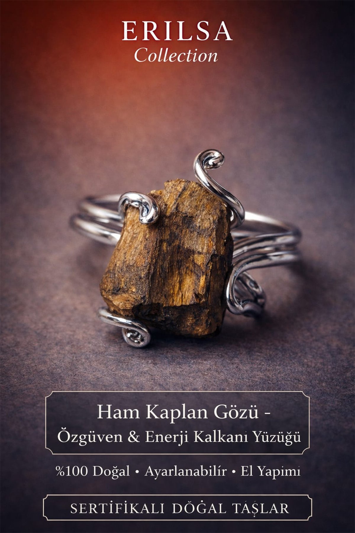 Sertifikalı Özgüven Enerji Kalkanı Yüzüğü – Ham Kaplan Gözü Taşı – Ayarlanabilir