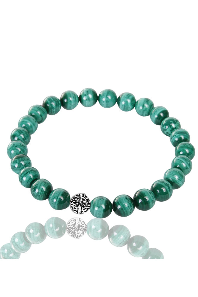 Sertifikalı Gerçek Malahit - Malahit Taşı Bileklik (Gümüş Aparatlı)