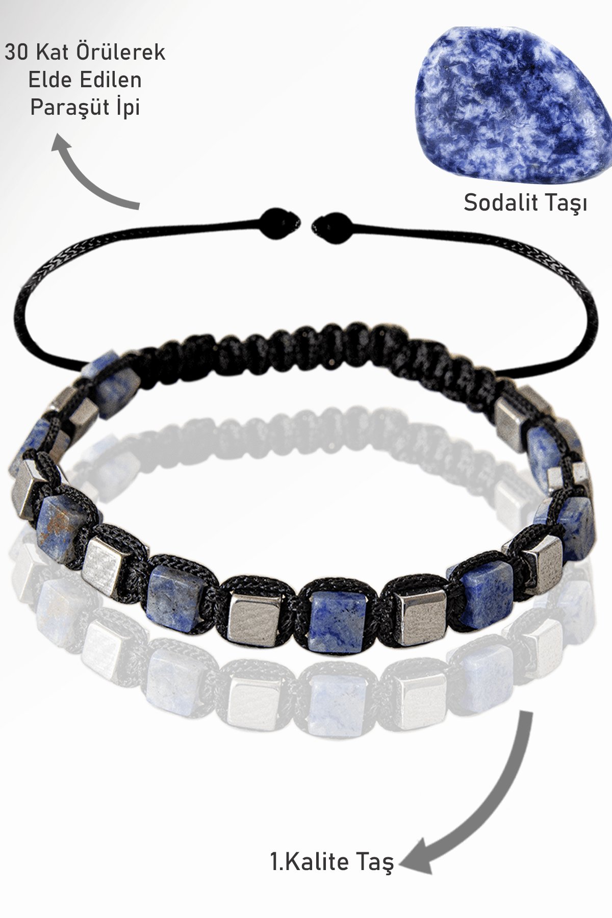 Sertifikalı Küp Model Terahertz - Sodalit Taşı Bileklik - Ayarlamalı