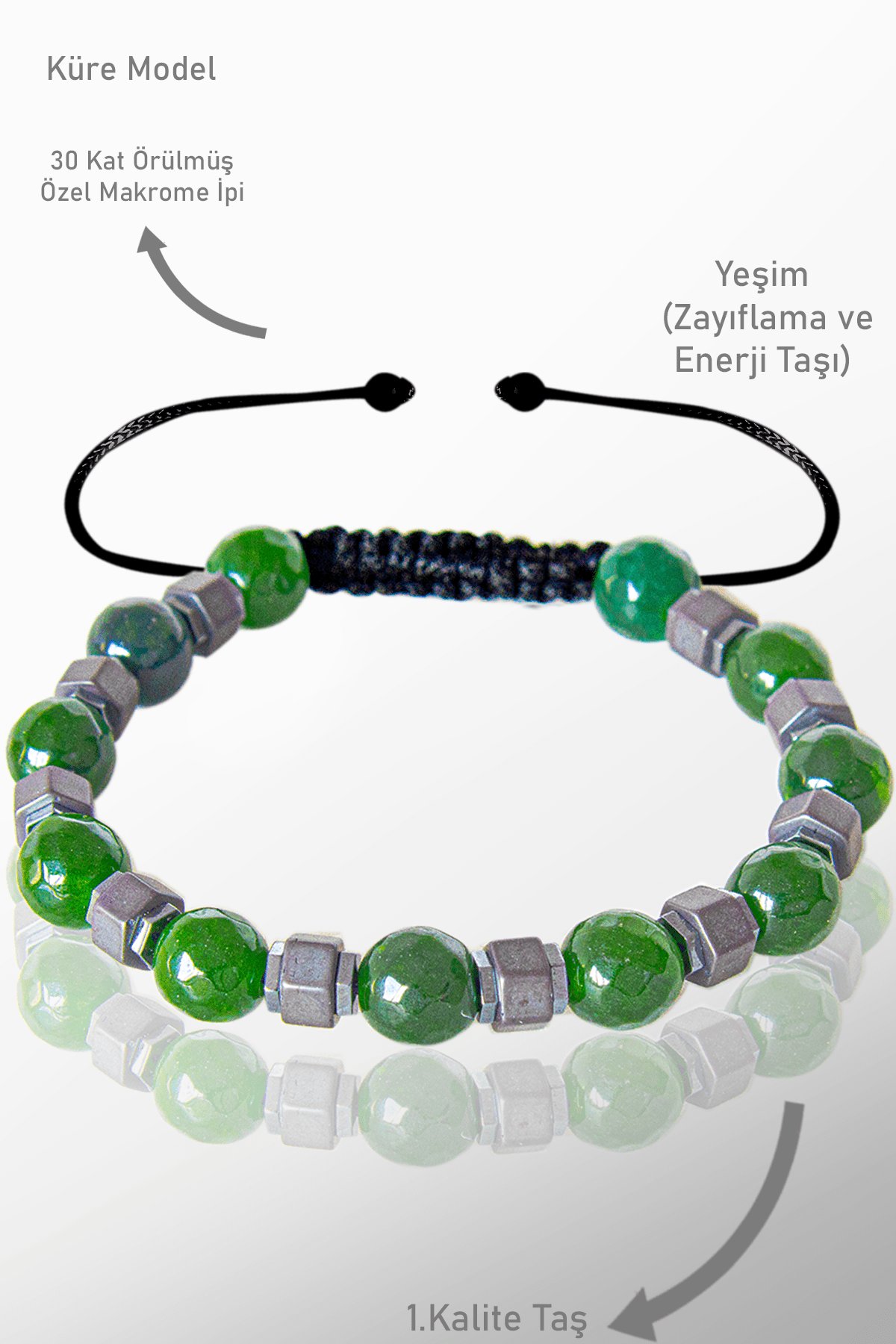 Sertifikalı Gerçek Fasetli Hematit - Yeşim Taşı Bileklik