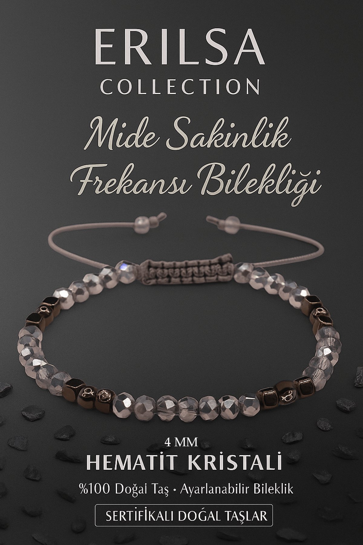 Sertifikalı Mide Sakinlik Frekansı Bilekliği – Hematit Kristali Terahertz İnce Model