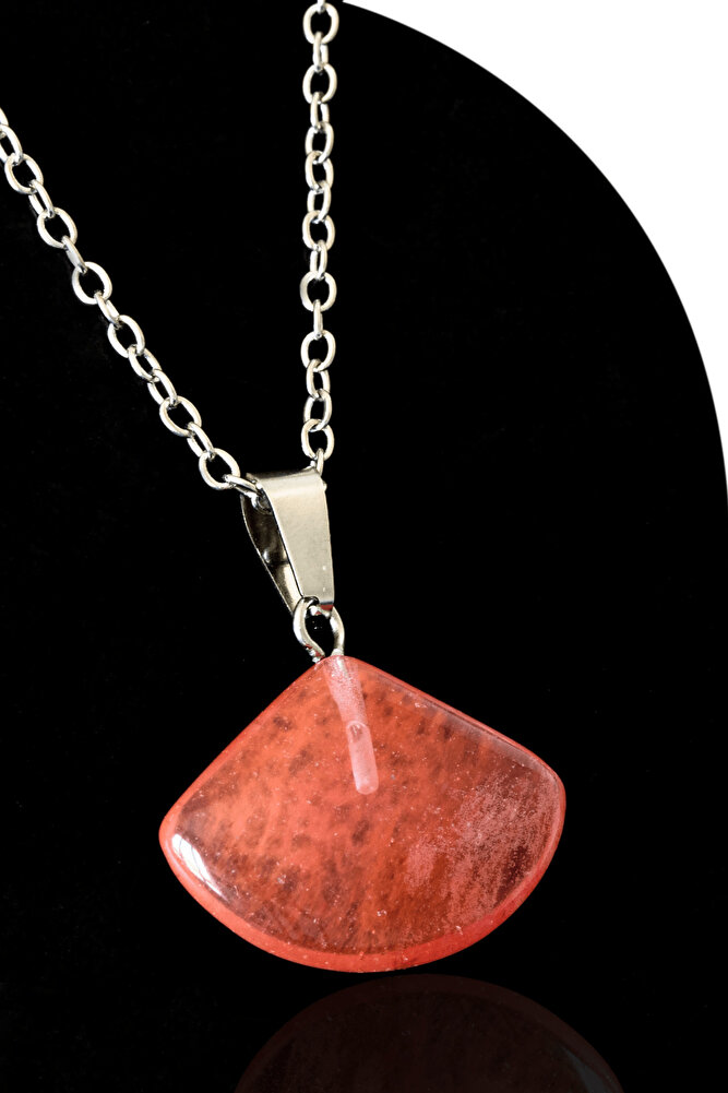 Sertifikalı Oval Model Rose Gül Kuvars Taşı Kolye