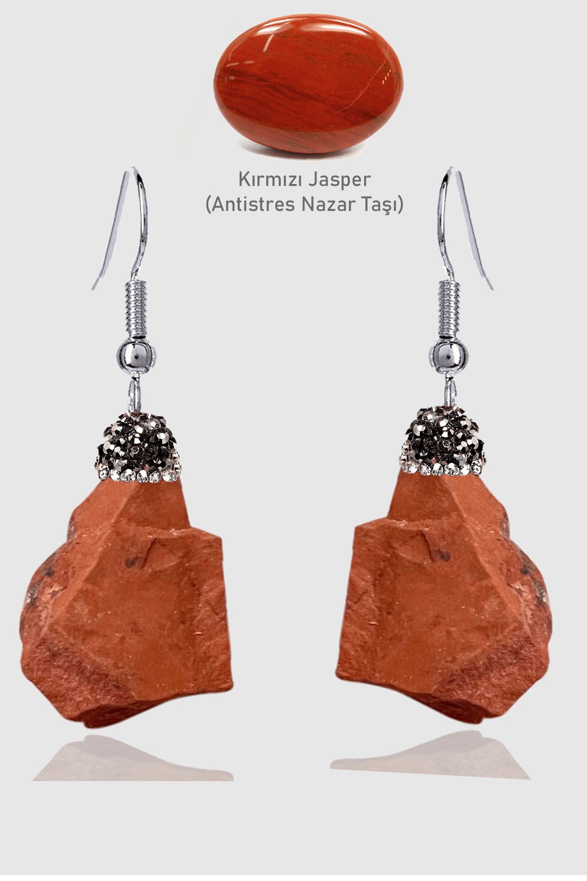 Sertifikalı Zirkon Taşlı Model Ham İşlenmemiş Kırmızı Jasper Taşı Küpe