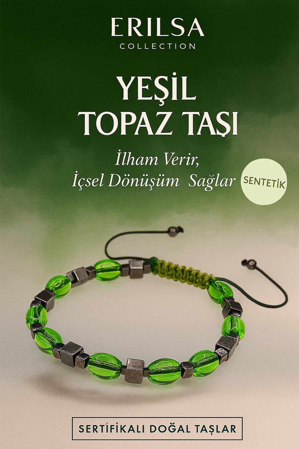 Sertifikalı Sentetik Yeşil Topaz Taşı Bileklik – İlham ve İçsel Dönüşüm Enerjisi