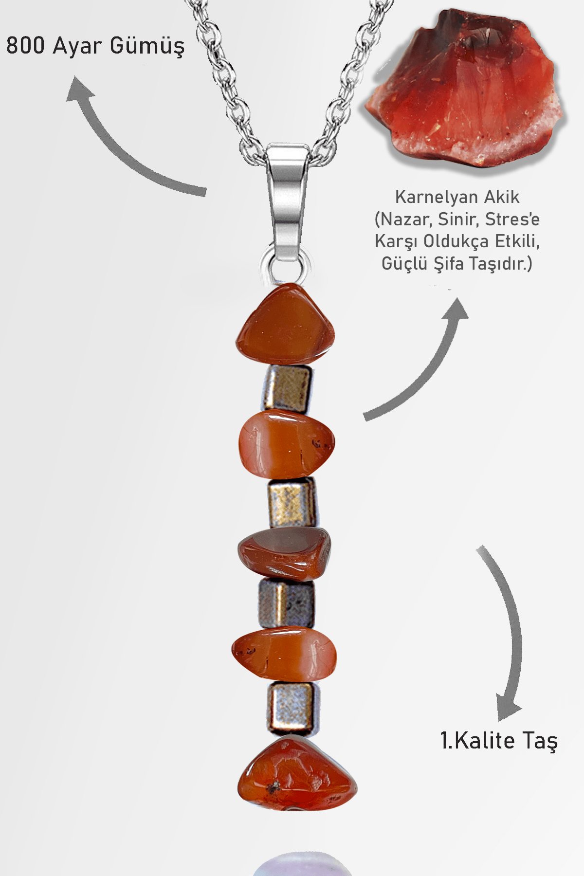 Sertifikalı AAA+ Kırık Taşlı Model Karnelyan Akik Taşı Kolye
