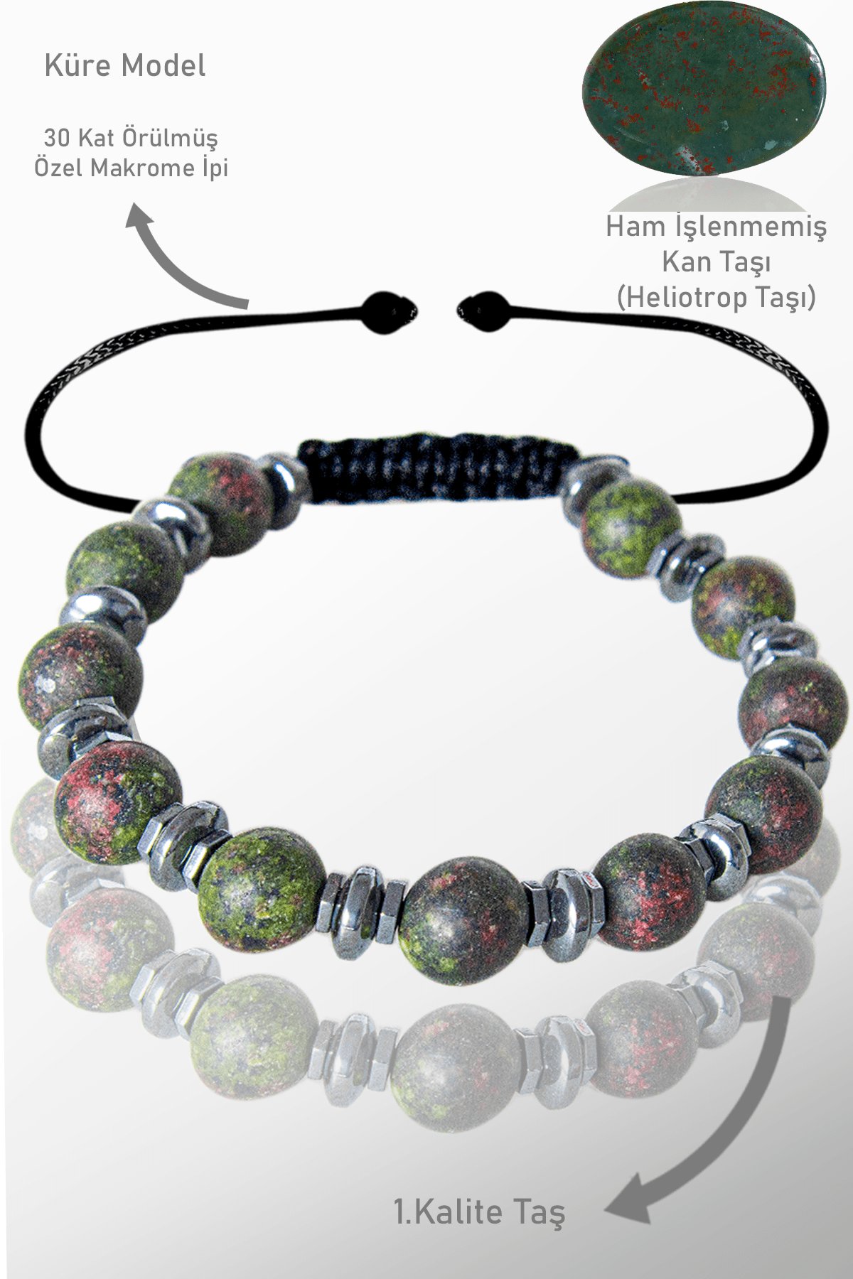 Sertifikalı Ham İşlenmemiş Kan Taşı Bileklik (Heliotrop Taşı)