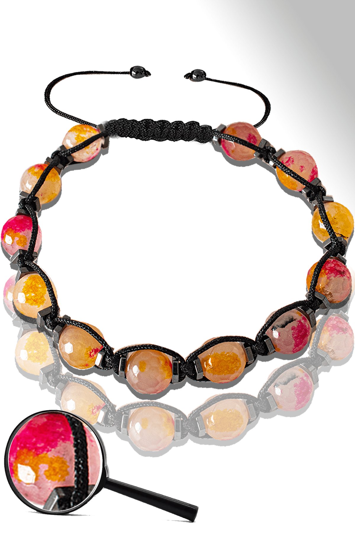 Sertifikalı Makrome Hematitli Turuncu Mor Renkli Kuvars Taşı Bileklik - Ayarlamalı