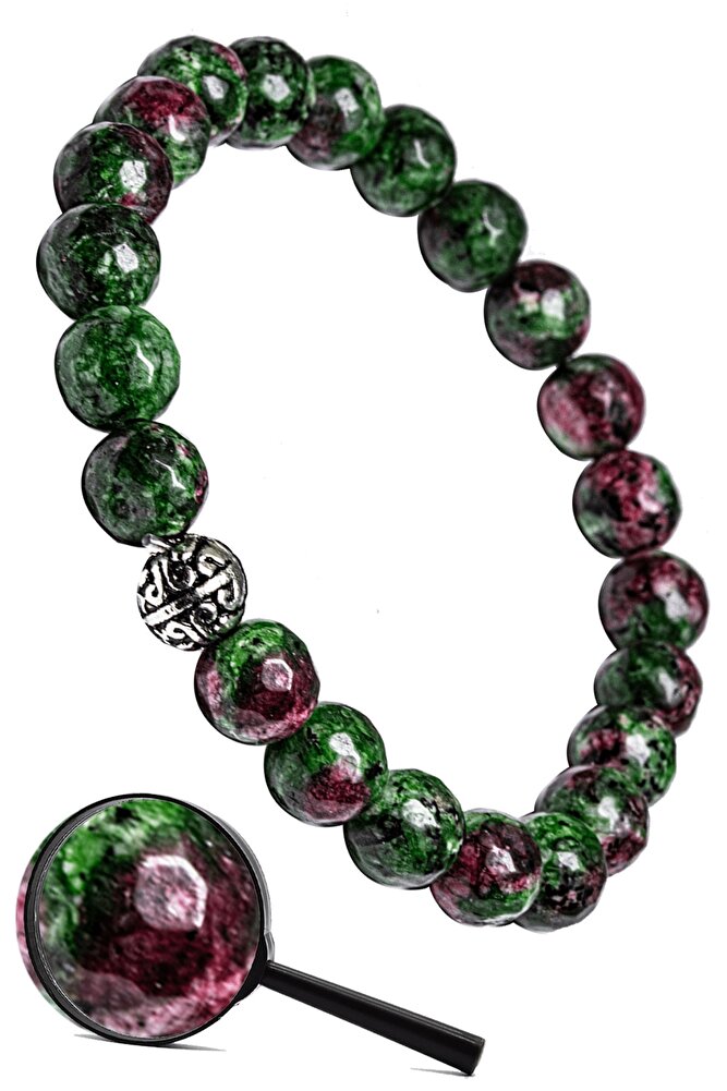 Sertifikalı Gümüş Aparatlı Fasetli Ruby Yakutlu Zoisite Anyolit Taşı Bileklik