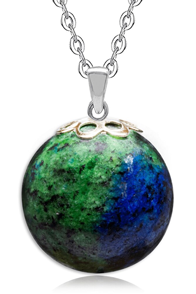 Sertifikalı Doğal Mavi Yeşil Azurit Taşı Kolye