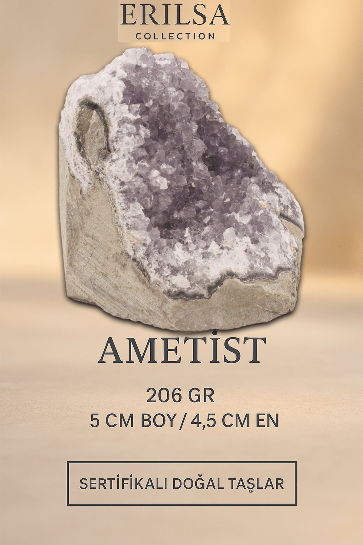 Sertifikalı Ametist Taşı Kütlesi 206 Gr – Ham Doğal Kristal Dekoratif Taş Stresi Azalt ve Huzur Ver
