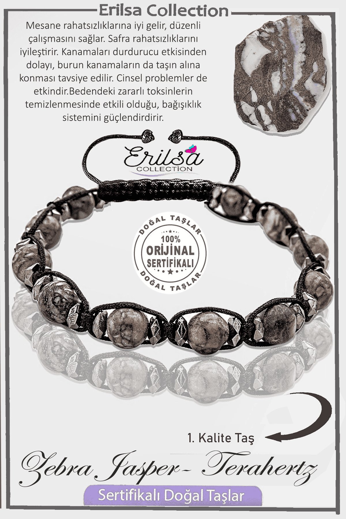 Sertifikalı Gerçek AAA+ Terahertz - Zebra Jasper Taşı Bileklik