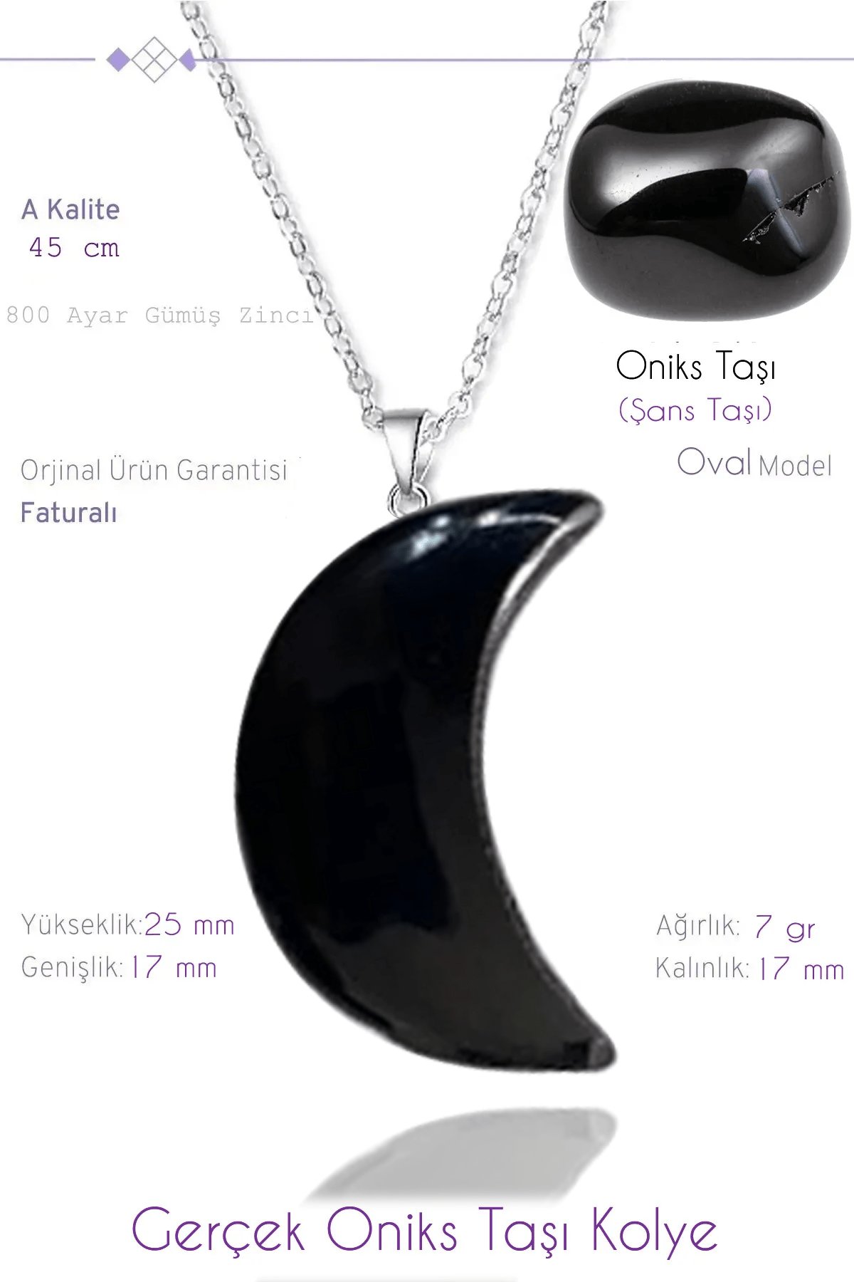 Sertifikalı Ay Model Gerçek Oniks Taşı Kolye