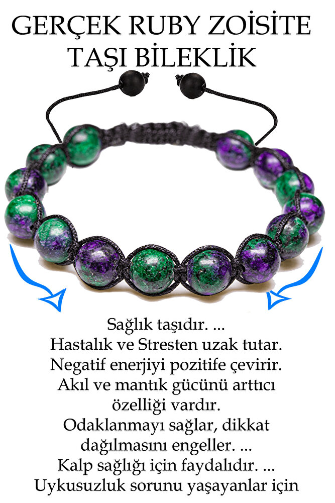 Sertifikalı Ruby Zoisite - Anyolit Taşı Bileklik - Makrome