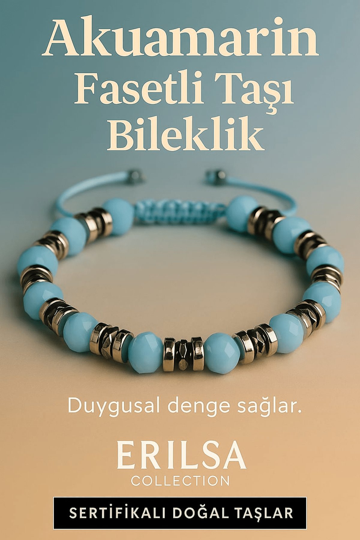 Sertifikalı Akuamarin Fasetli Taşı Bileklik 6x6 mm – Duygusal Denge ve Sakinlik Taşı