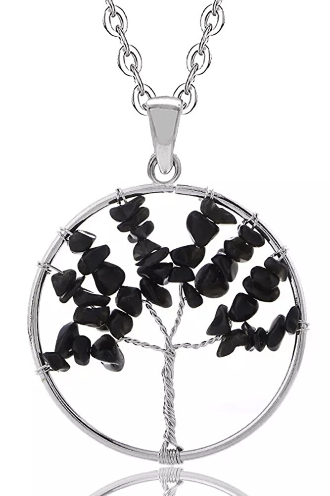 Sertifikalı Doğal Turmalin Taşı Hayat Ağacı Kolye