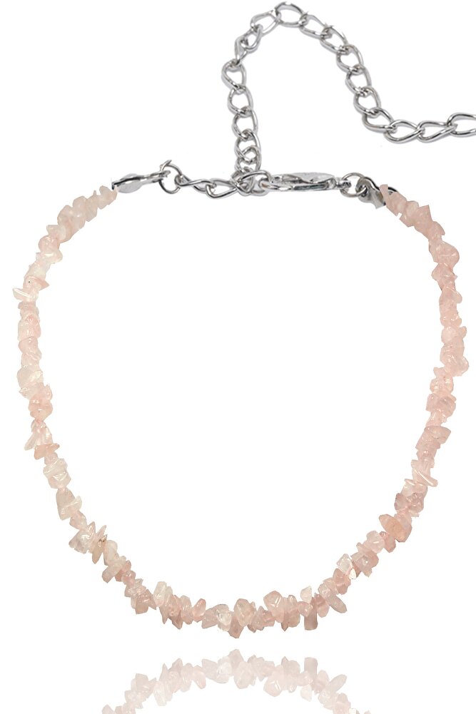 Sertifikalı Doğal Açık Pembe Kuvars Kırık Taşlı Kolye