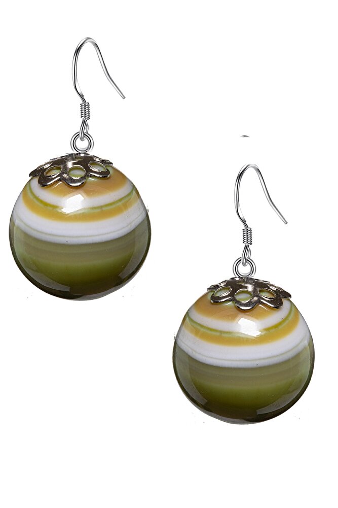 Sertifikalı Mix Renk Akik Doğal Taş Küpe