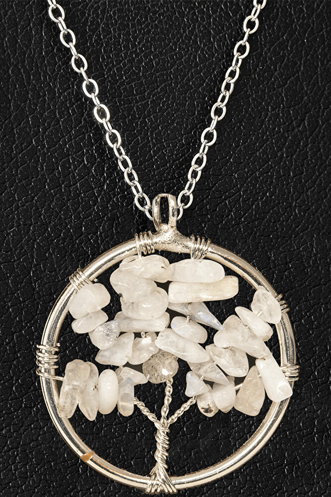 Sertifikalı Gerçek Ay Taşı Hayat Ağacı Kolye