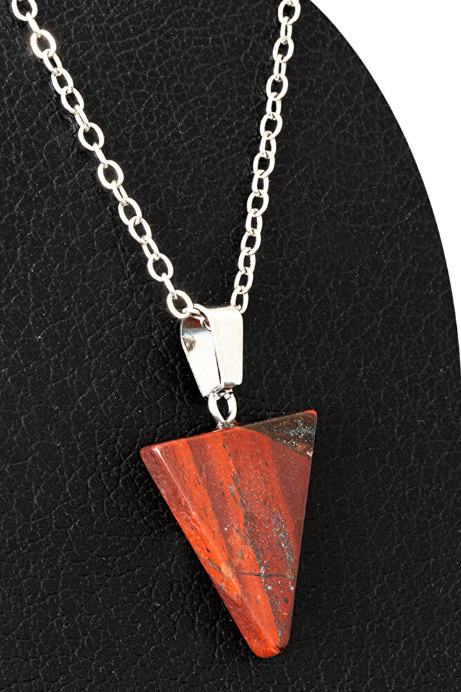 Sertifikalı Piramit Model Kırmızı Jasper Taşı Kolye