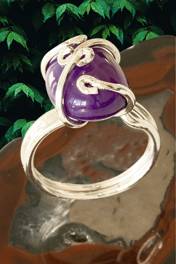 Sertifikalı Gümüş Rokoko Model Mor Akik Taşı Yüzük - Ayarlamalı