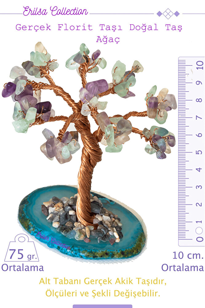 Sertifikalı Gerçek Florit Doğal Taşı Ağaç - Akik Plakalı