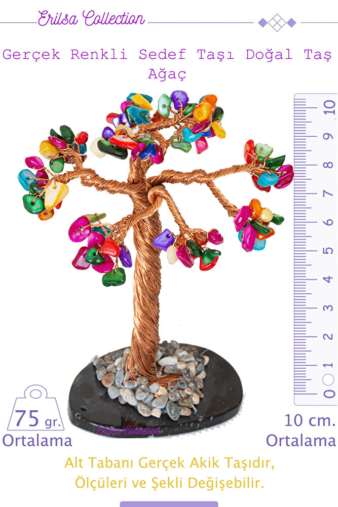 Sertifikalı Gerçek Multicolor Sedef Doğal Taşı Ağaç - Akik Plakalı