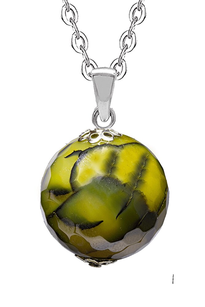 Sertifikalı Fasetli Damarlı Yeşil Akik Taşı Doğal Taş Kolye