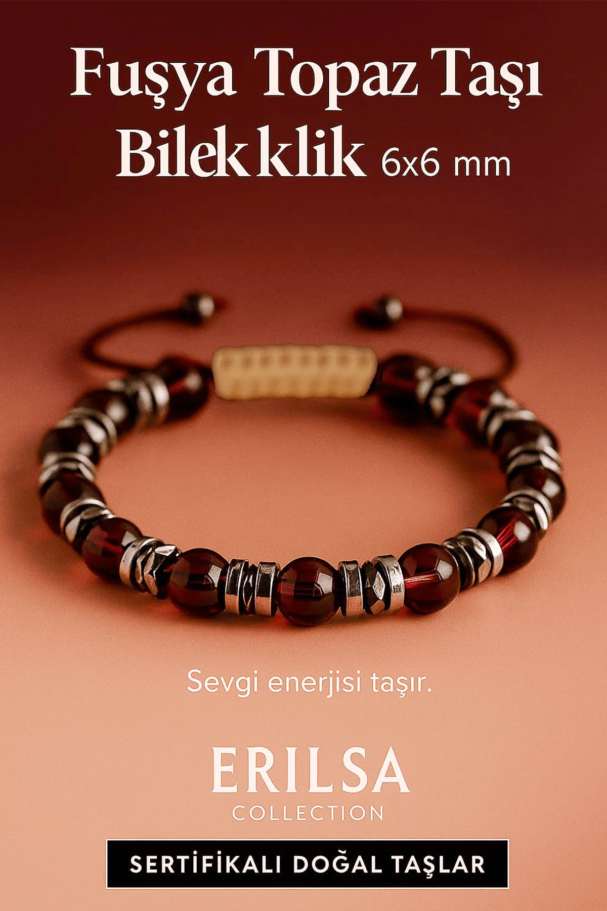 Sertifikalı Fuşya Topaz Taşı Bileklik 8x8 mm – Sevgi, Tutku ve Koruma Taşı