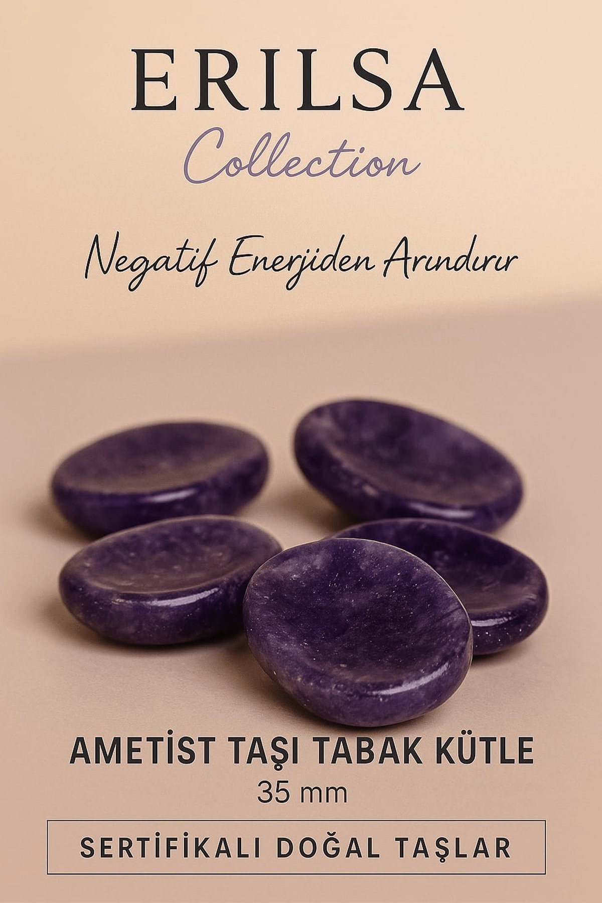 Sertifikalı Ametist Taşı Kase Kütle 35 mm - Doğal Negatif Enerjiden Arındıran Taş
