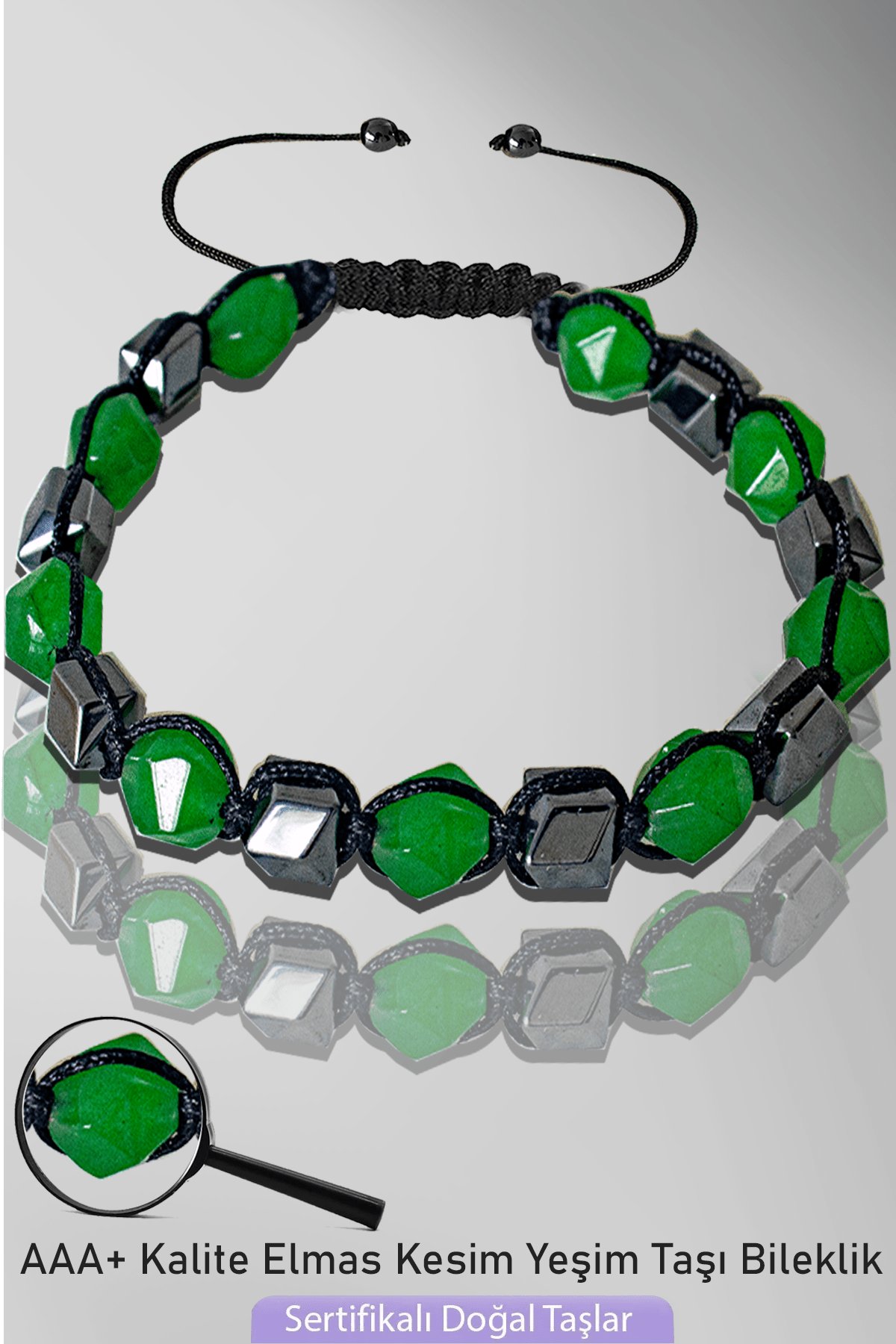 Sertifikalı AAA+ Elmas Kesim Terahertz - Yeşim Taşı Bileklik - Ayarlamalı