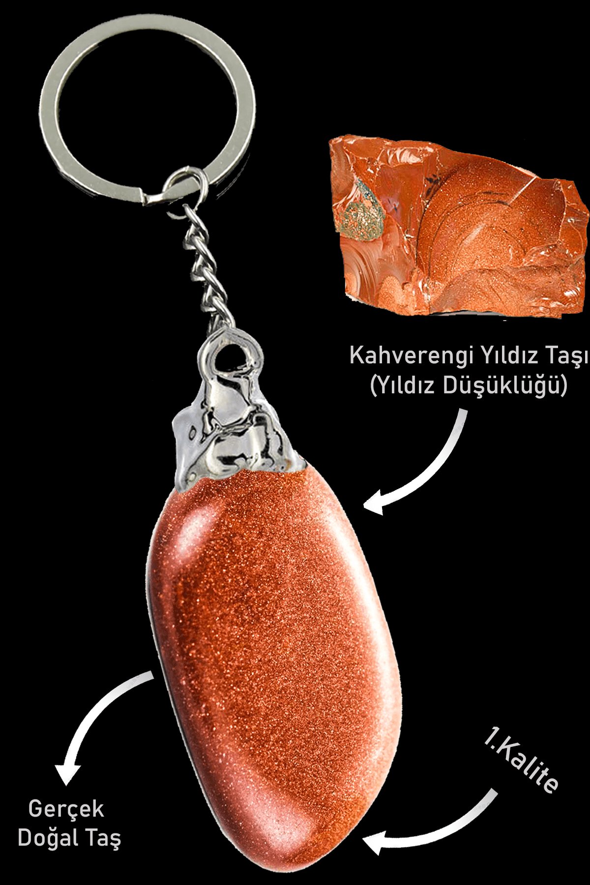 Sertifikalı Kahverengi Yıldız Taşı Doğal Taş Anahtarlık