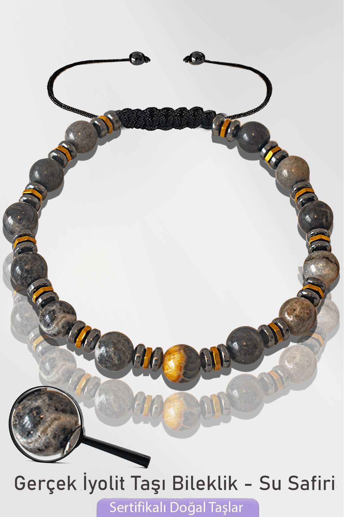 Sertifikalı 6mm Doğal Gerçek İyolit Taşı Bileklik - Su Safiri