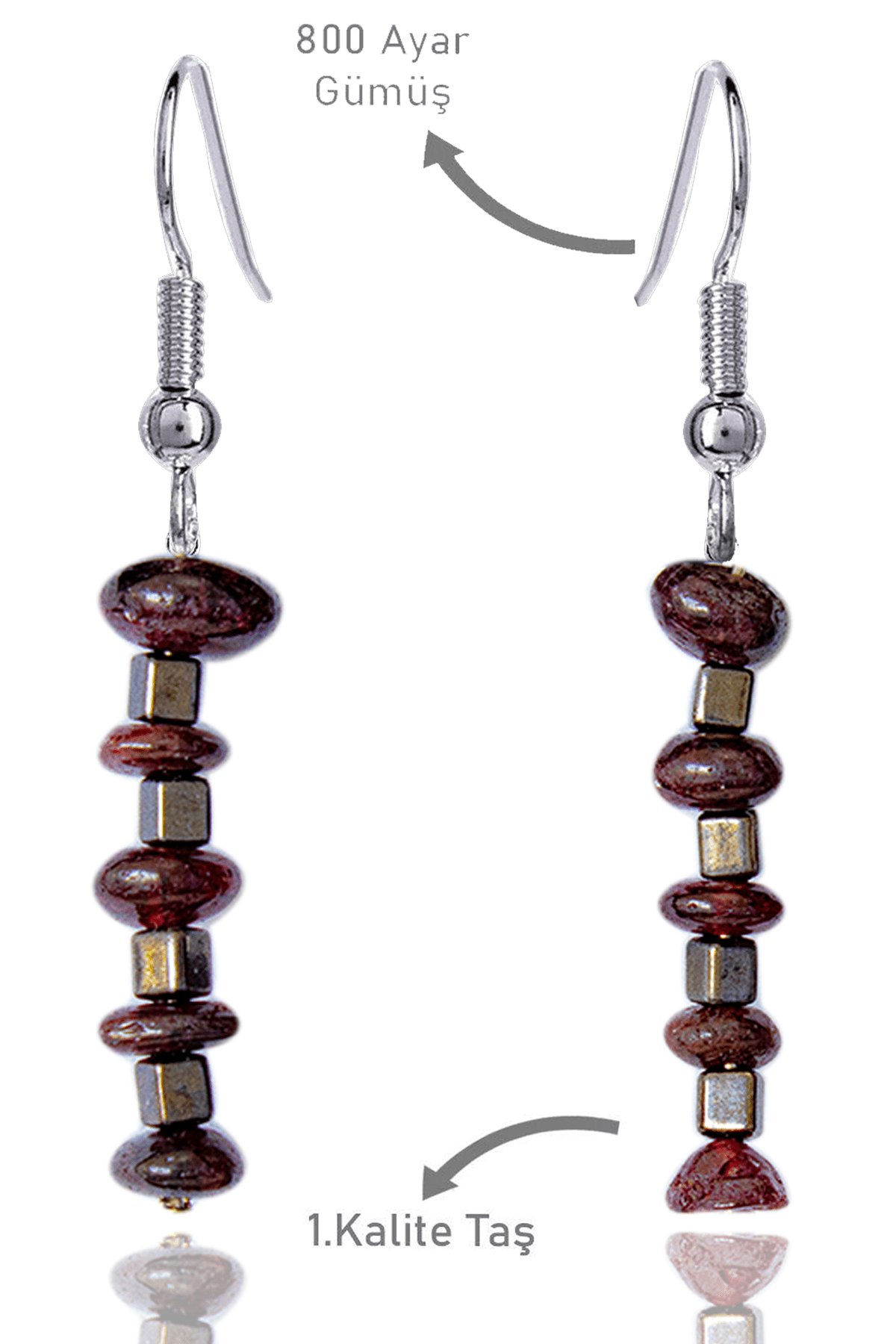 Sertifikalı Kırık Taşlı Model Lal - Garnet Taşı Küpe