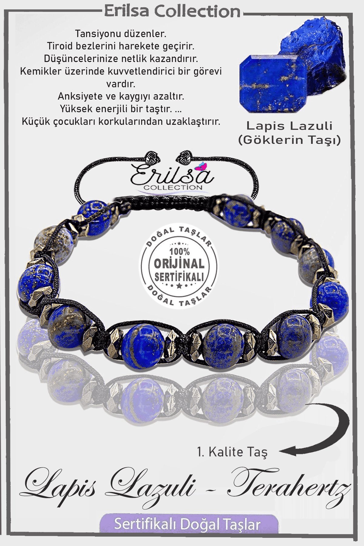 Sertifikalı Gerçek AAA+ Terahertz - Lapis Lazuli Taşı Bileklik