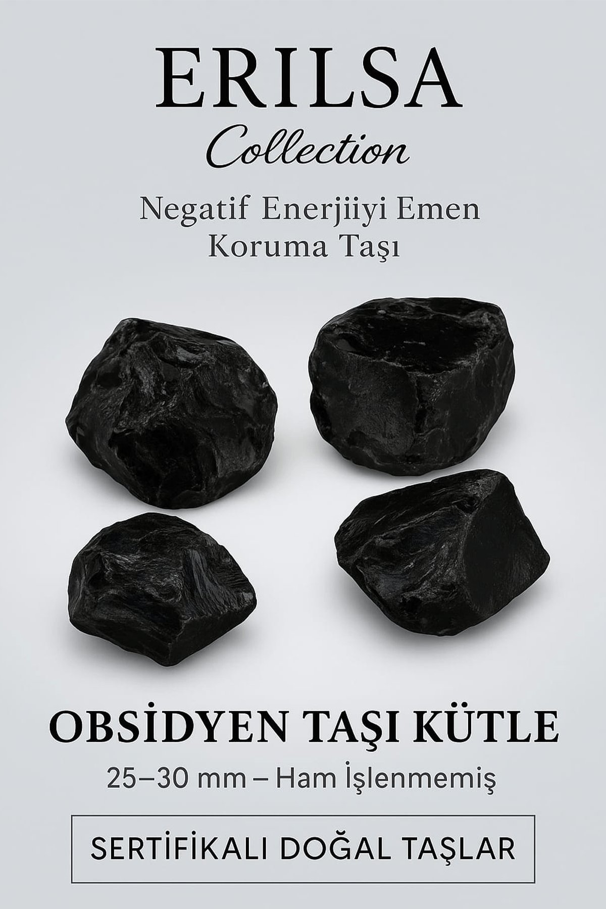 Sertifikalı Obsidyen Taşı Kütle 25-30 mm Ham İşlenmemiş - Doğal Koruma Taşı