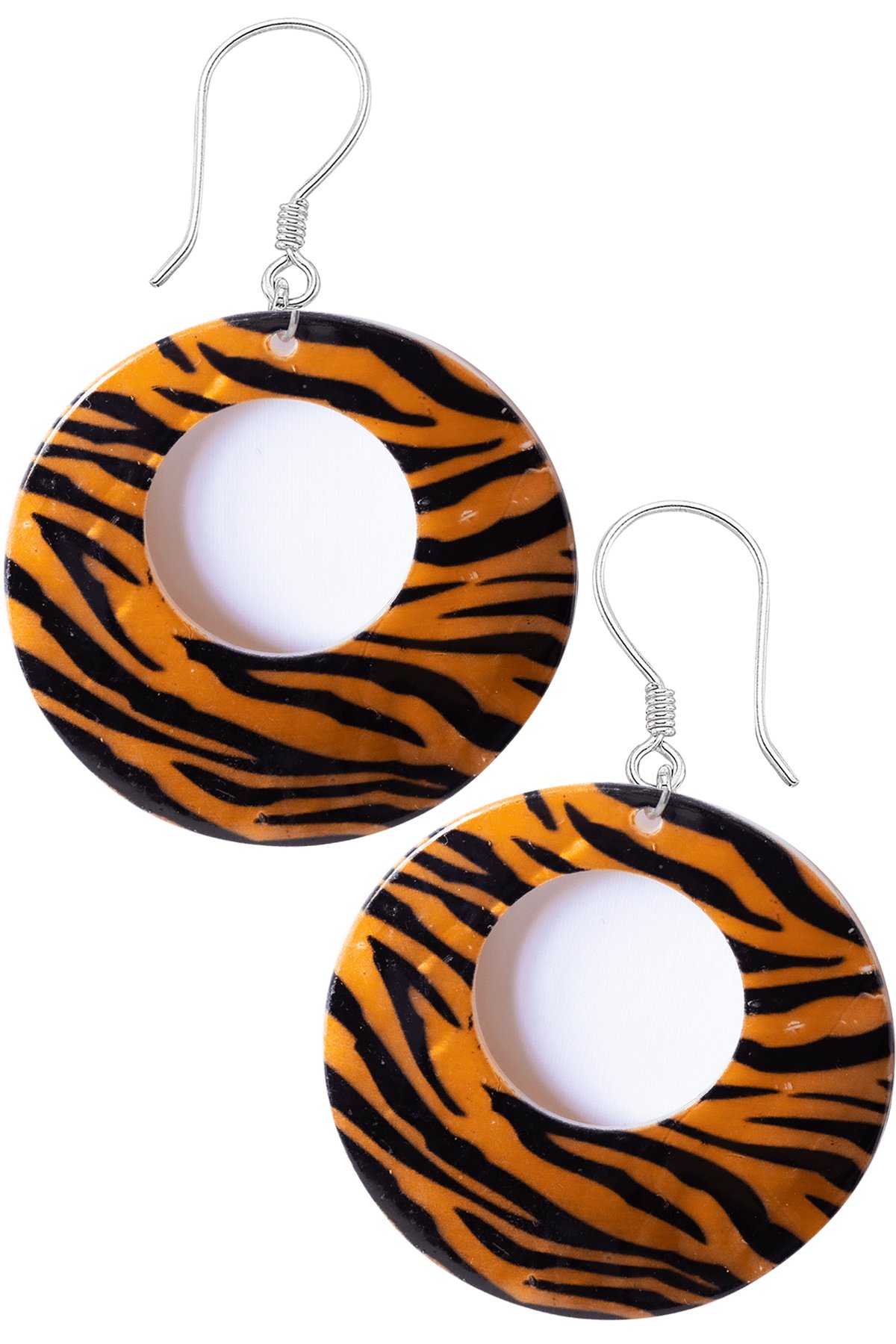 Sertifikalı Leopar Desenli Turuncu Renkli Sedef Taşı Küpe