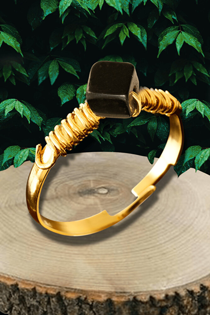 Sertifikalı Kırık Taşlı Gold Model Turmalin Taşı Yüzük - Ayarlamalı