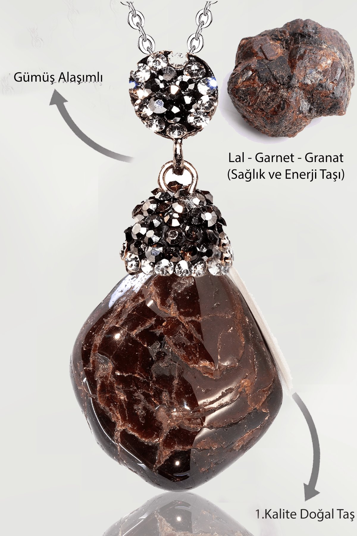 Sertifikalı Zirkon Taşlı Ham İşlenmemiş Lal Garnet Granat Taşı Kolye