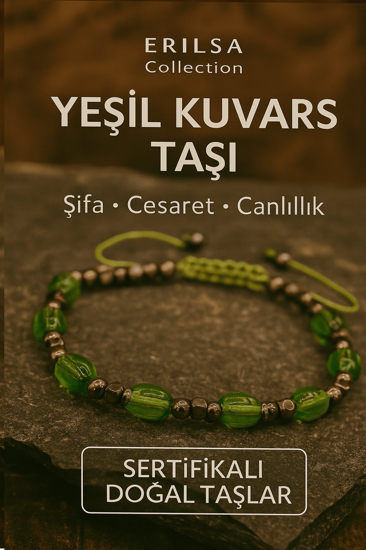 Sertifikalı Şifalı Yeşil Kuvars Taşı Bileklik Canlılık Verir ve Ruhsal Cesareti Destekler