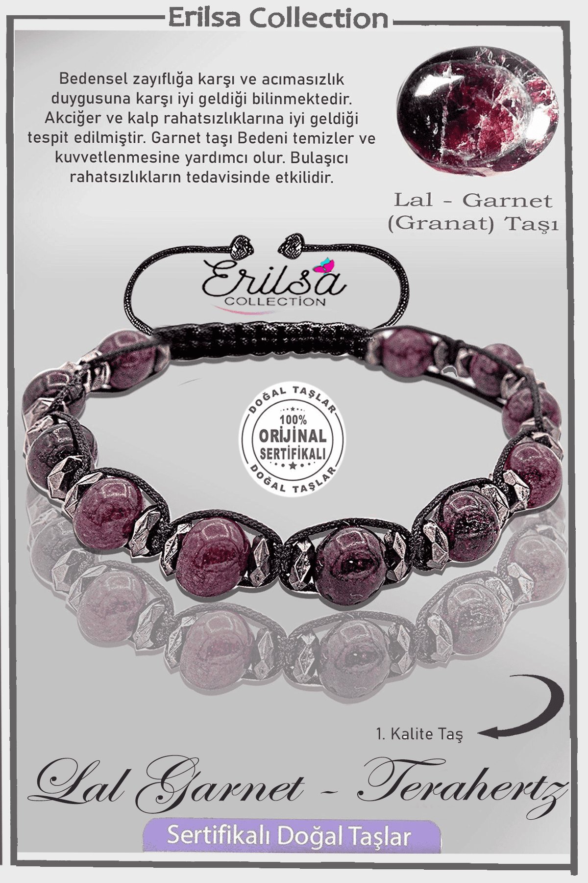 Sertifikalı AAA+ Gerçek Terahertz - Lal - Garnet - Granat Taşı Bileklik