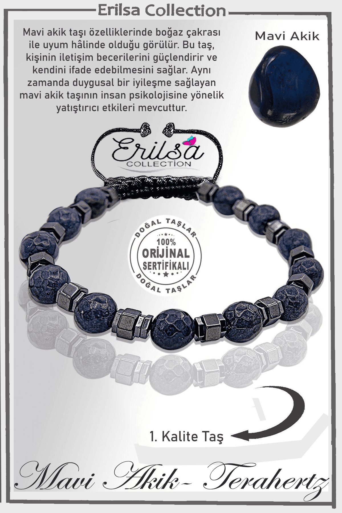 Sertifikalı AAA+ Hematit Aparatlı Mavi Akik Taşı Bileklik