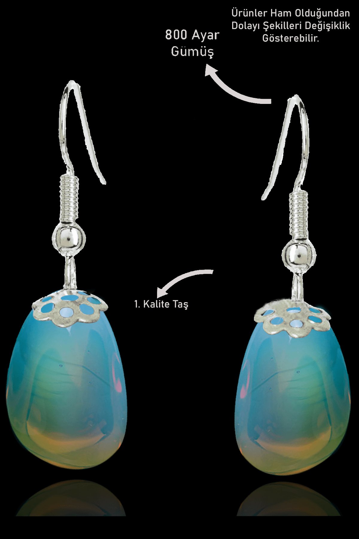 Sertifikalı Amorf Ham Avustralya Opali Taşı Küpe - Gold Renkli