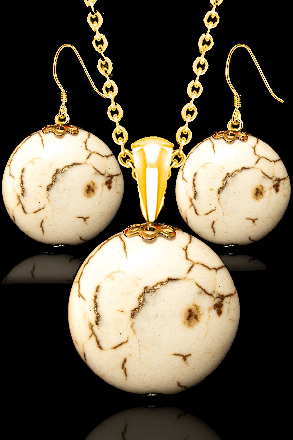 Sertifikalı Oval Model Havlit Taşı Kolye ve Küpe Seti - 24k Altın Kaplama