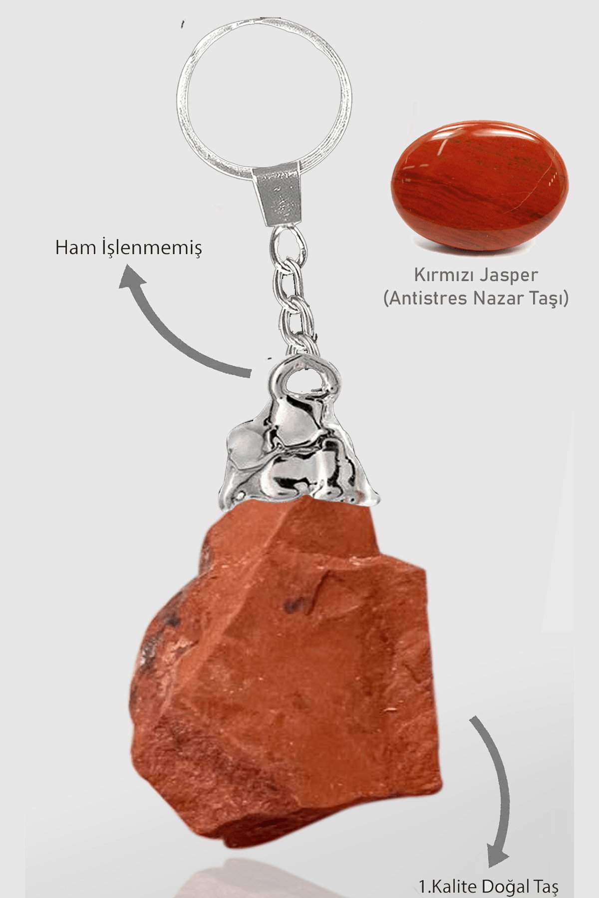 Sertifikalı Ham İşlenmemiş Model Kırmızı Jasper Taşı Doğal Taş Anahtarlık