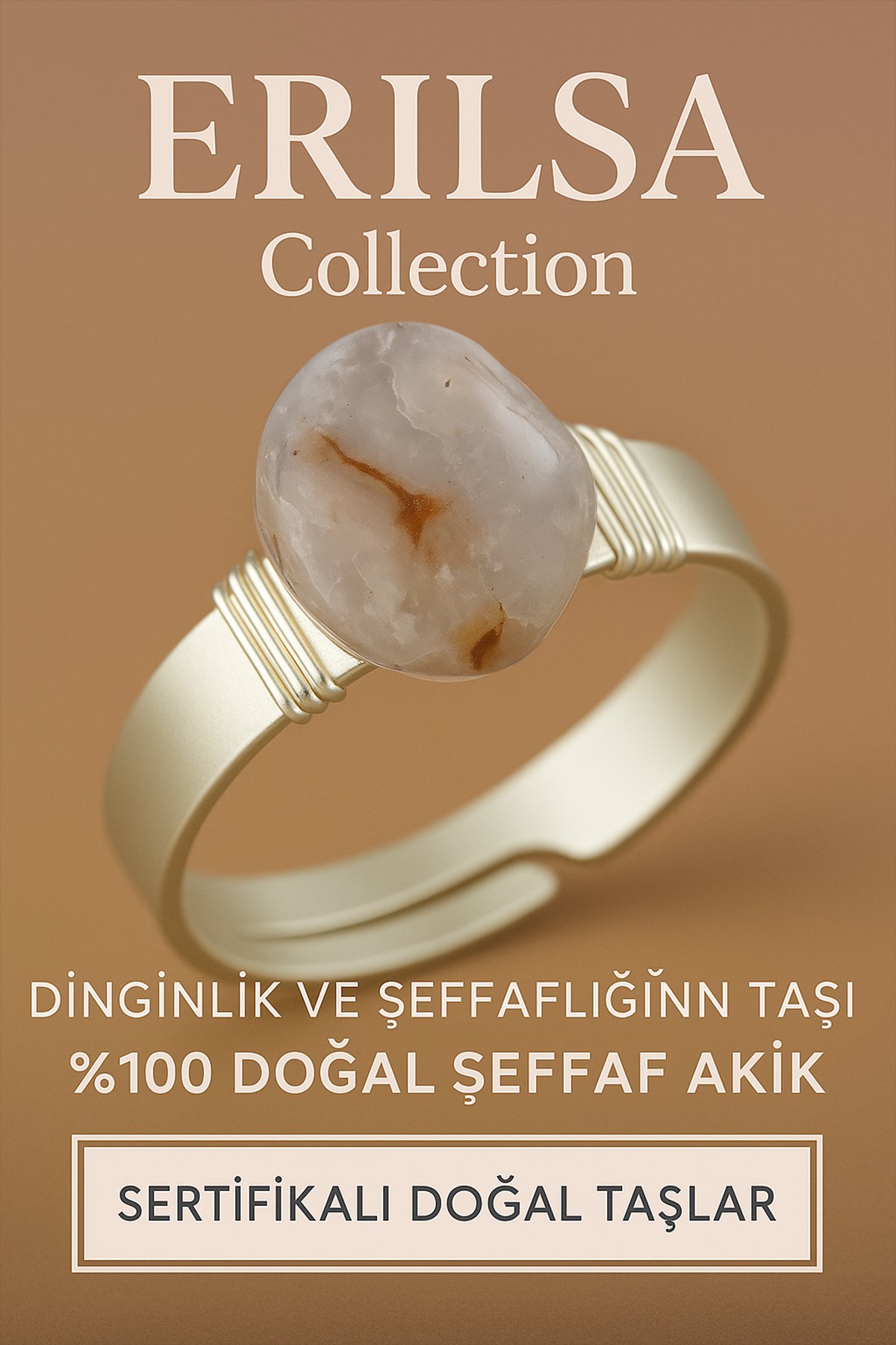 Sertifikalı Doğal Şeffaf Akik Taşı Yüzük – Ayarlanabilir Kalın Tımbıl Kasa