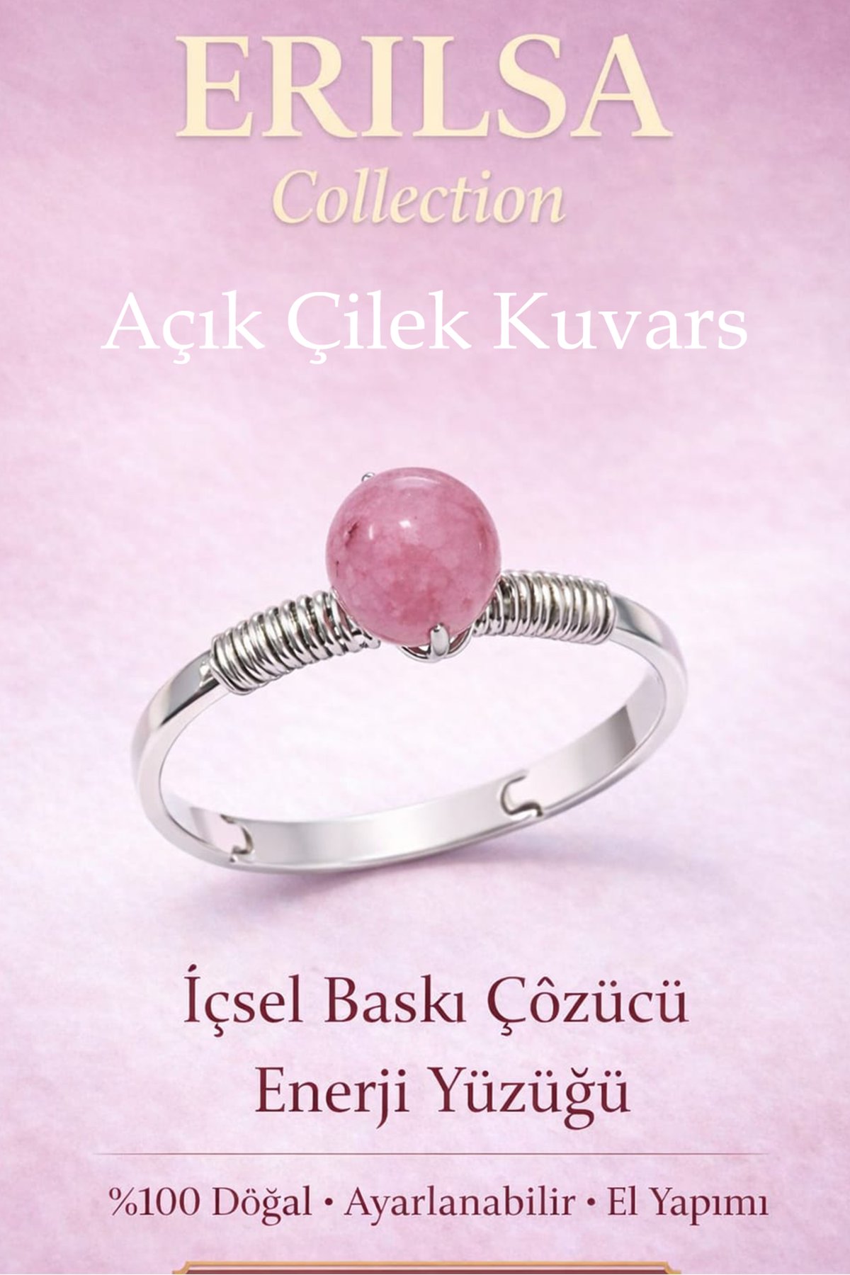 Sertifikalı İçsel Baskı Çözücü Enerji Yüzüğü – Açık Çilek Kuvars Ayarlamalı İnce Yengeç Balık Terazi