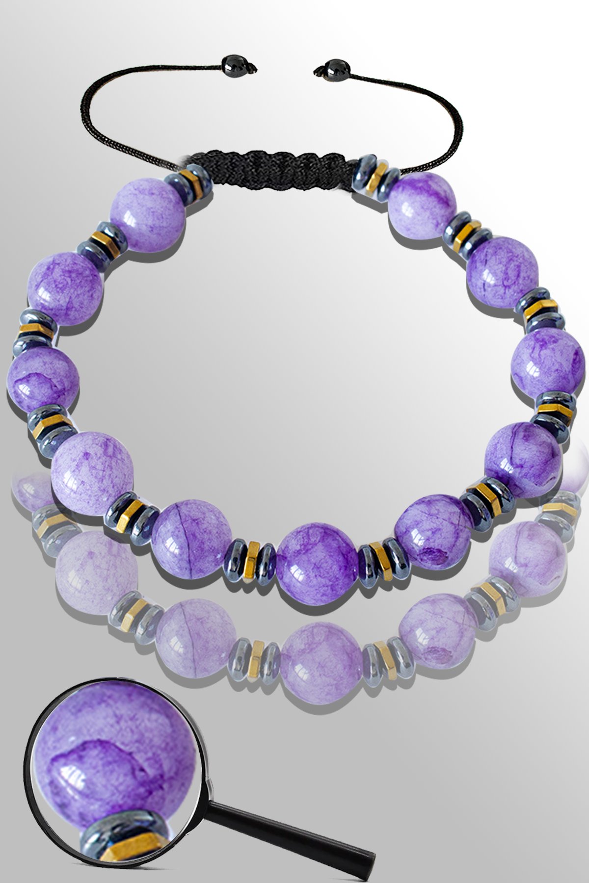 Sertifikalı Gold Silver Hematitli Lepidolit Taşı Bileklik - Ayarlamalı