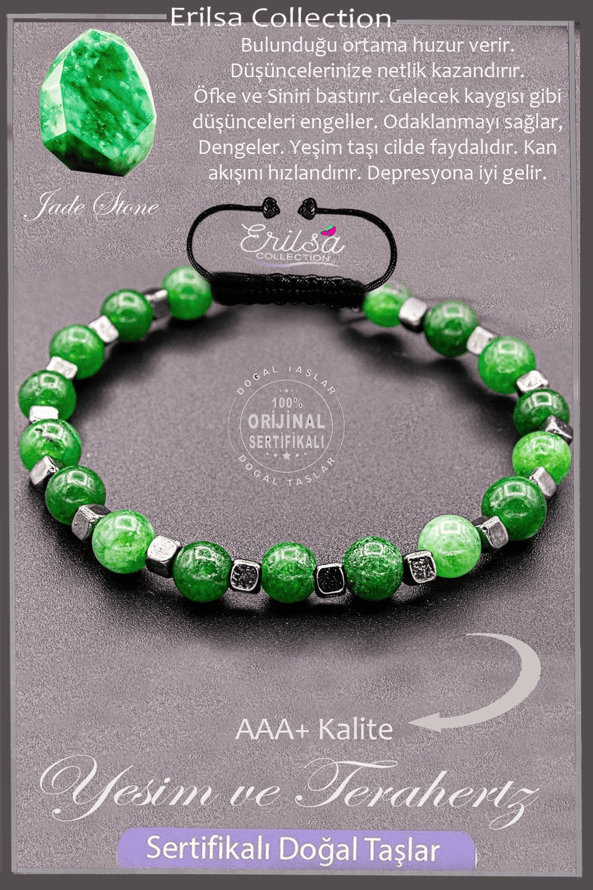 Sertifikalı AAA+ Kalite Gerçek Terahertz - Yeşim Taşı Bileklik